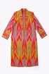 Reversible long coat in cotton blend patterned jacquard